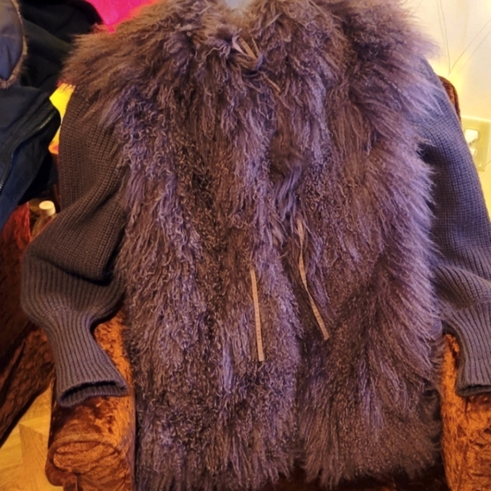 Mongolian lamb fur convertible coat L/xl